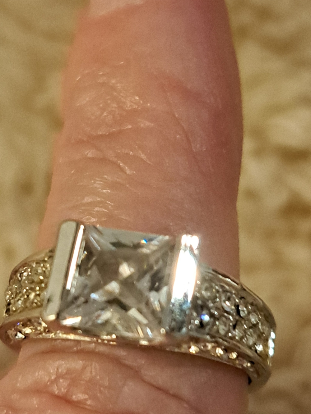 JTV Silver-Tone Ring with Clear Square Center Stone